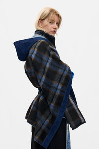 Plaid denim poncho