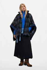 Plaid denim poncho