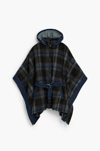 Plaid denim poncho
