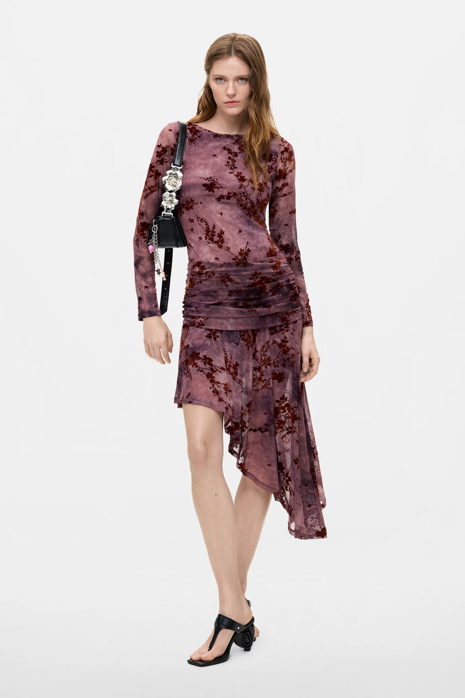 Asymmetric flocked dress