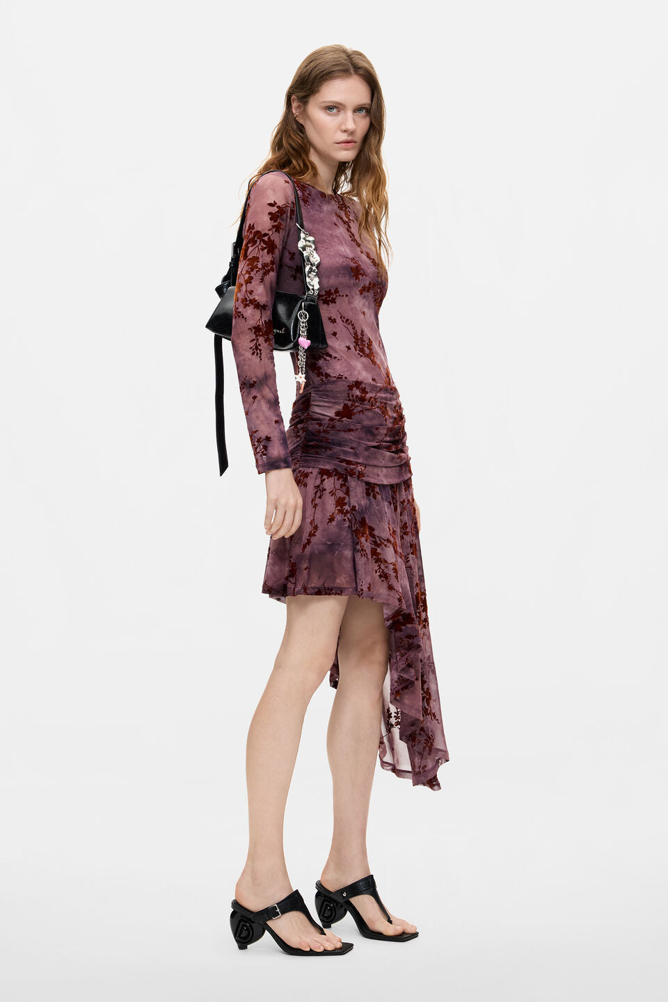 Asymmetric flocked dress