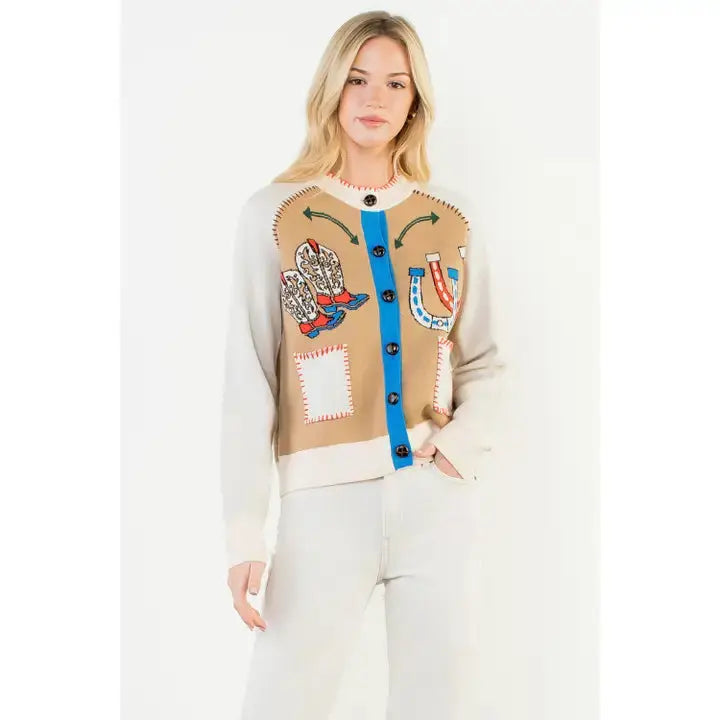 Western Theme Embroidery Detail Cardigan THML
