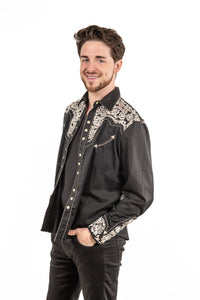 Floral Embroidered Rockabilly Shirt - Silver