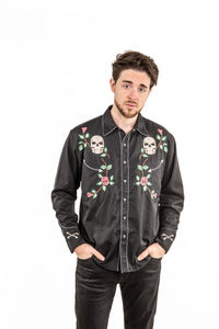 Skull & Roses Embroidered Rockabilly Shirt