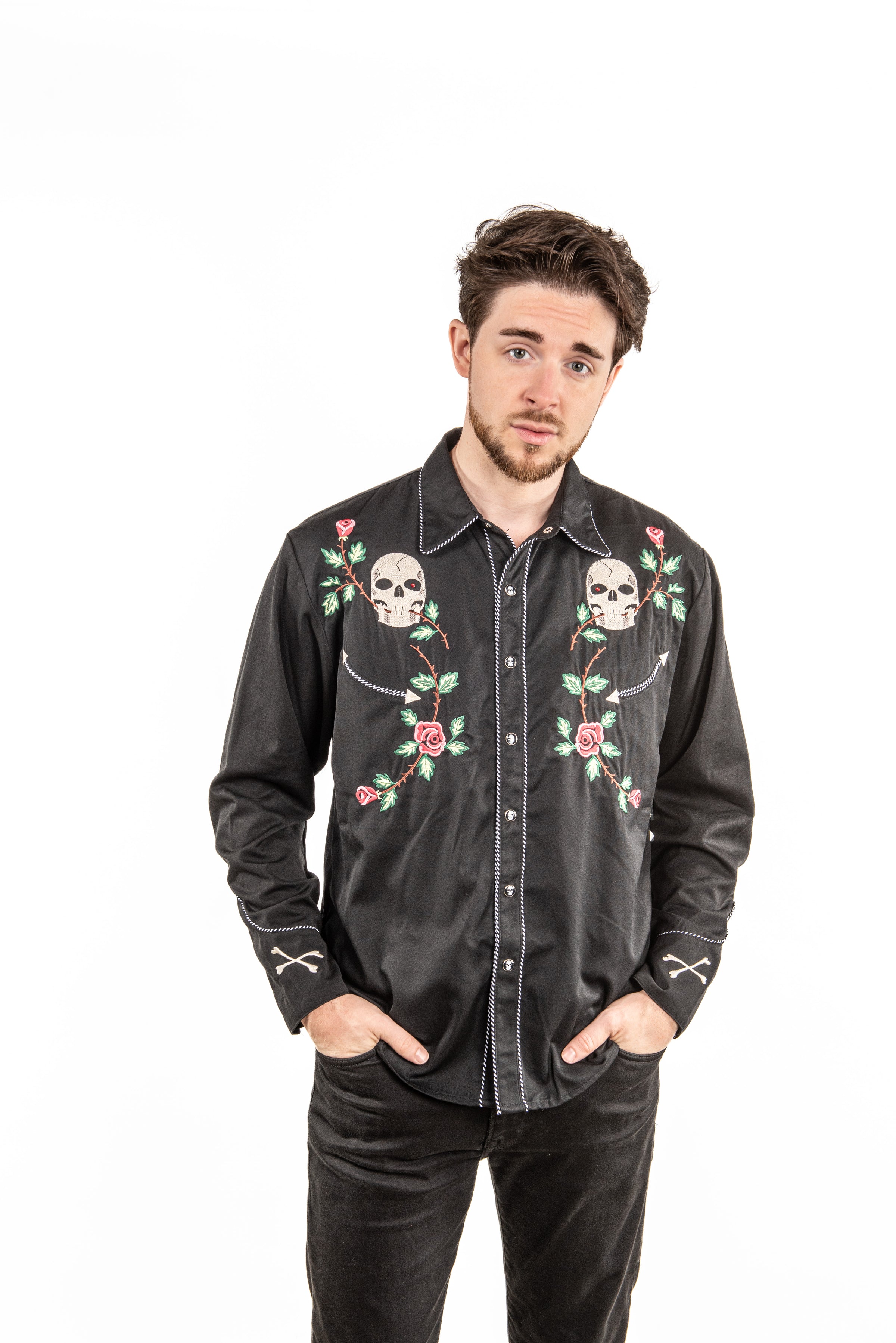 Skull & Roses Embroidered Rockabilly Shirt