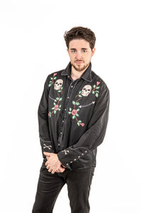 Skull & Roses Embroidered Rockabilly Shirt