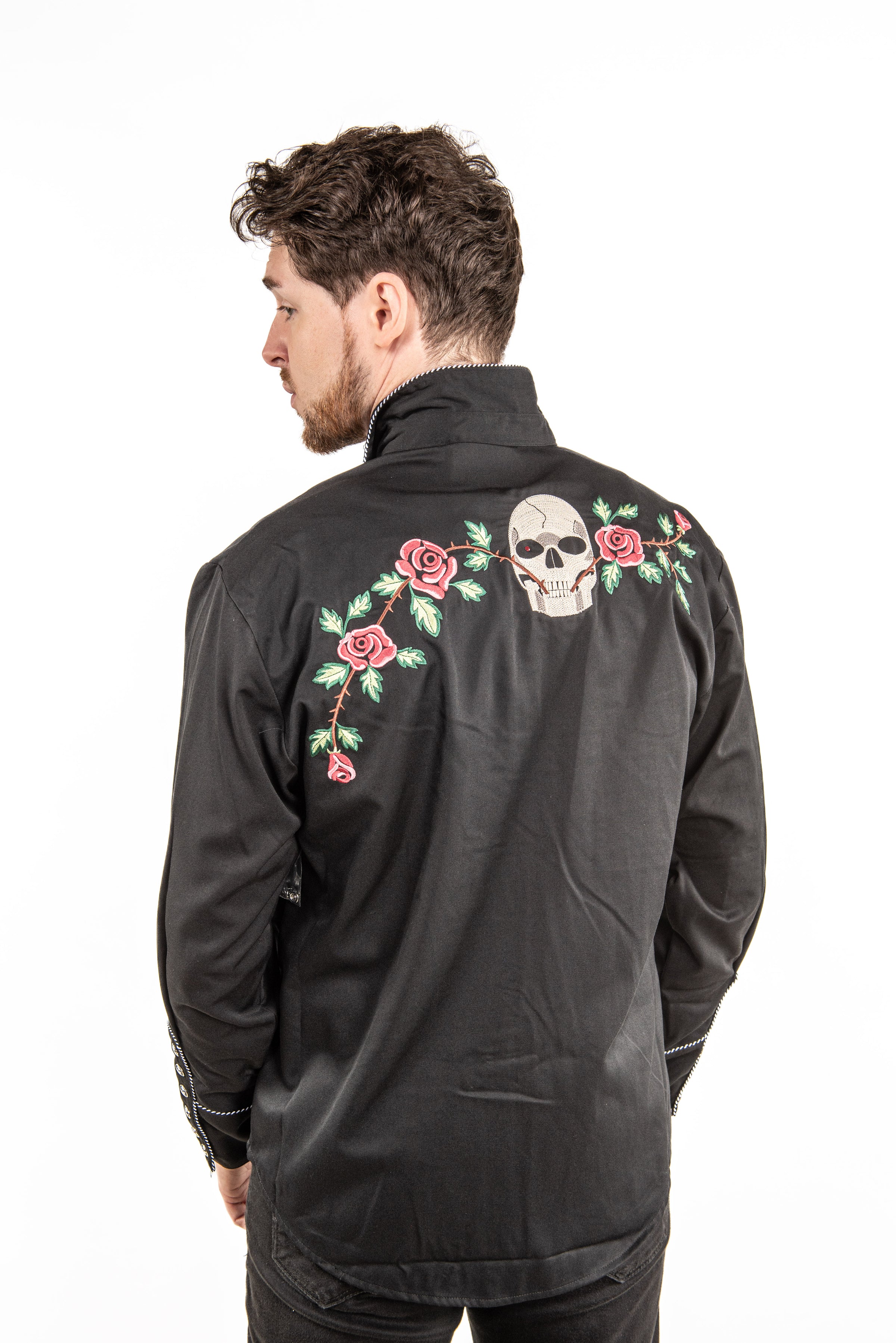 Skull & Roses Embroidered Rockabilly Shirt