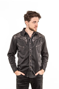 Floral Embroidered Rockabilly Shirt w/ Studs