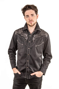 Floral Embroidered Rockabilly Shirt w/ Studs