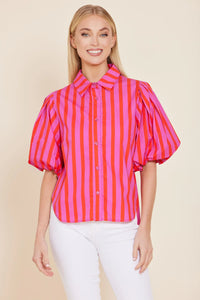 Poplin Puff Shoulder Top
