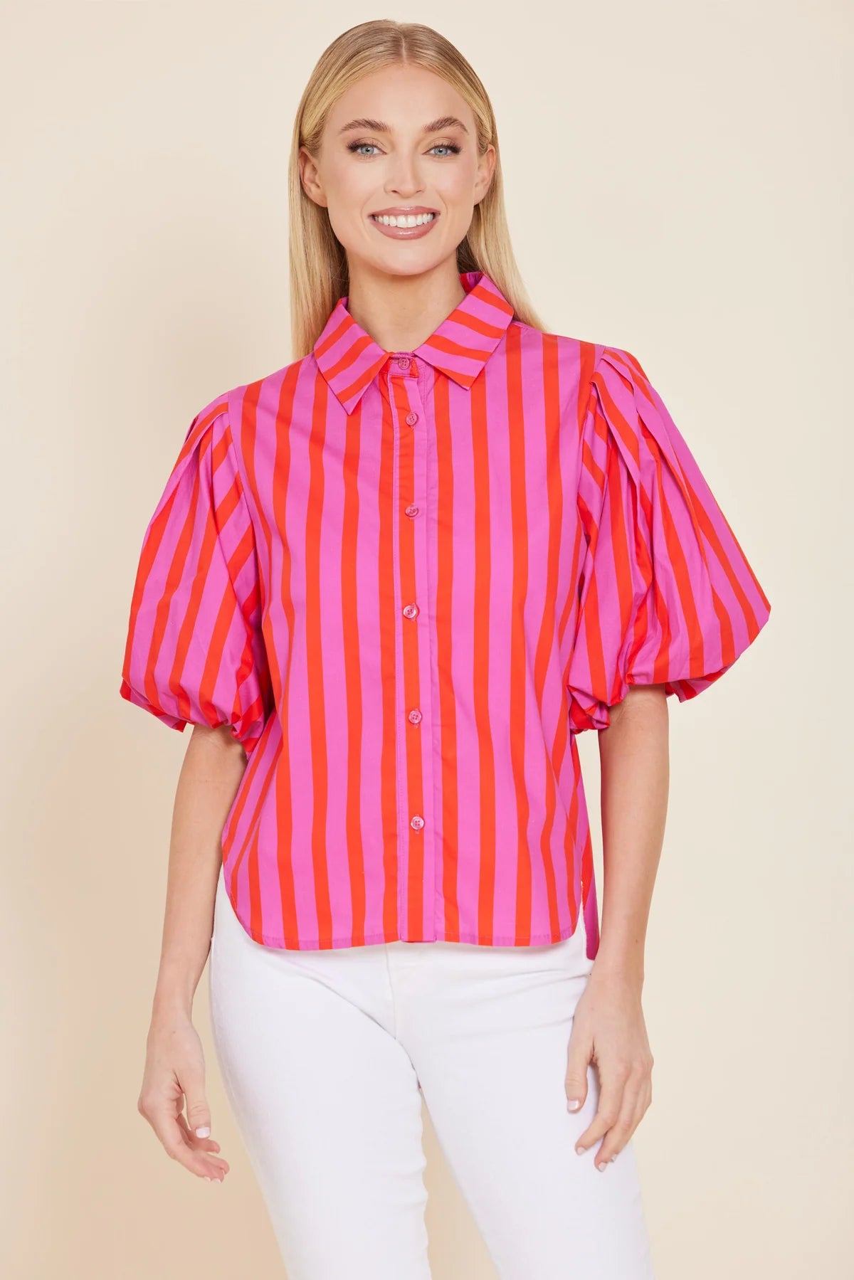 Poplin Puff Shoulder Top