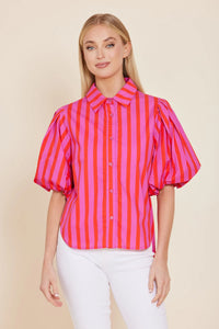 Poplin Puff Shoulder Top