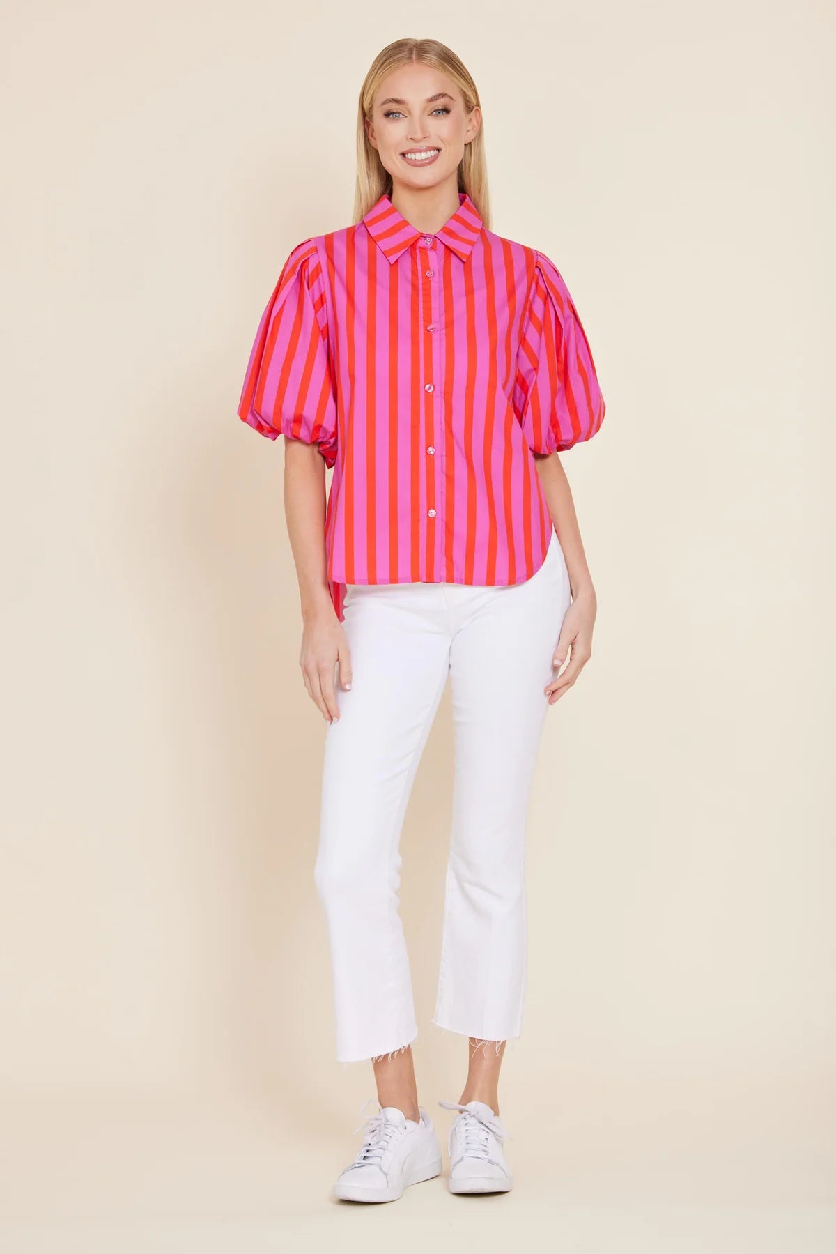 Poplin Puff Shoulder Top