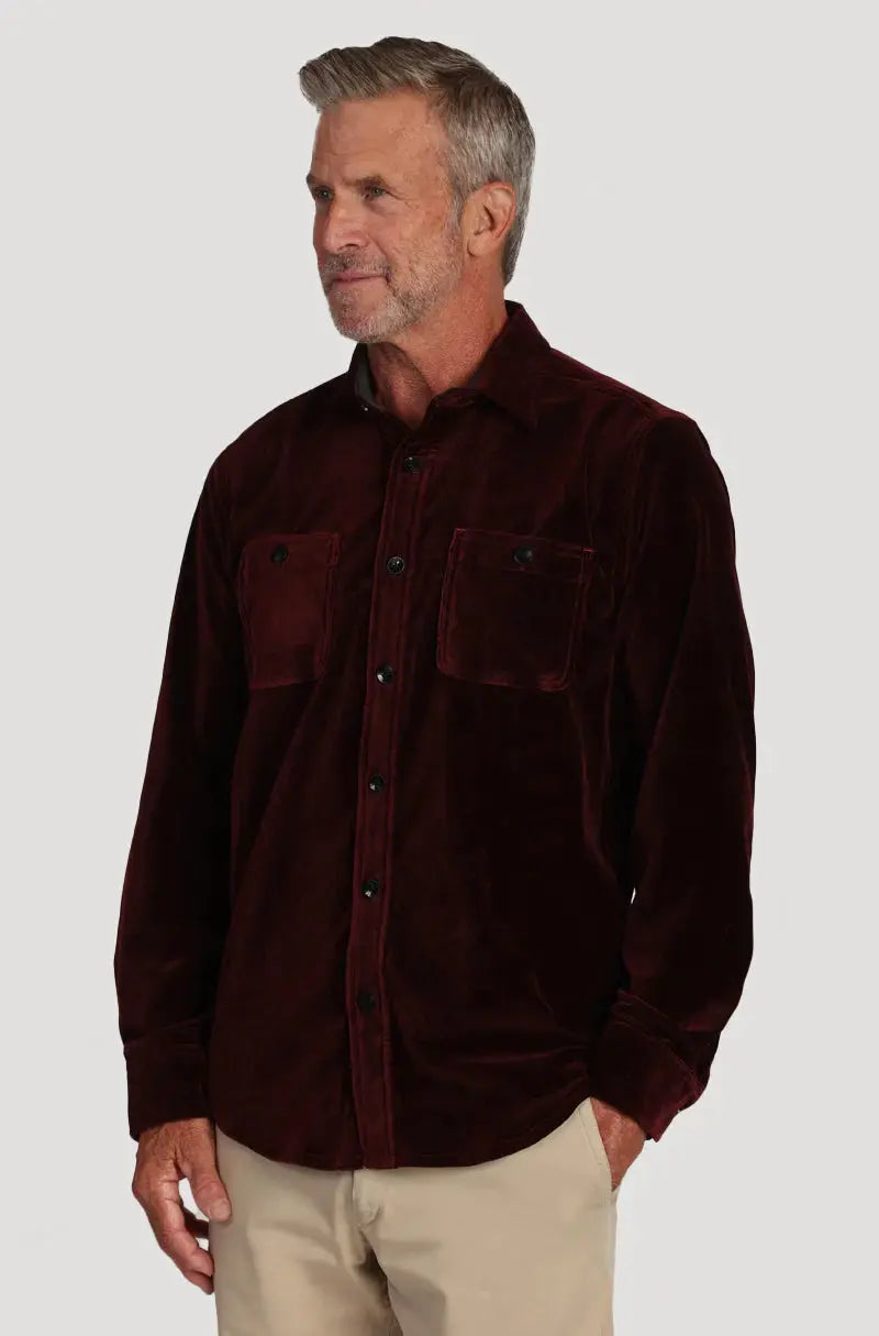 Cozy Cut Stretch Viceroy Velvet Shirt - Wine True Grit