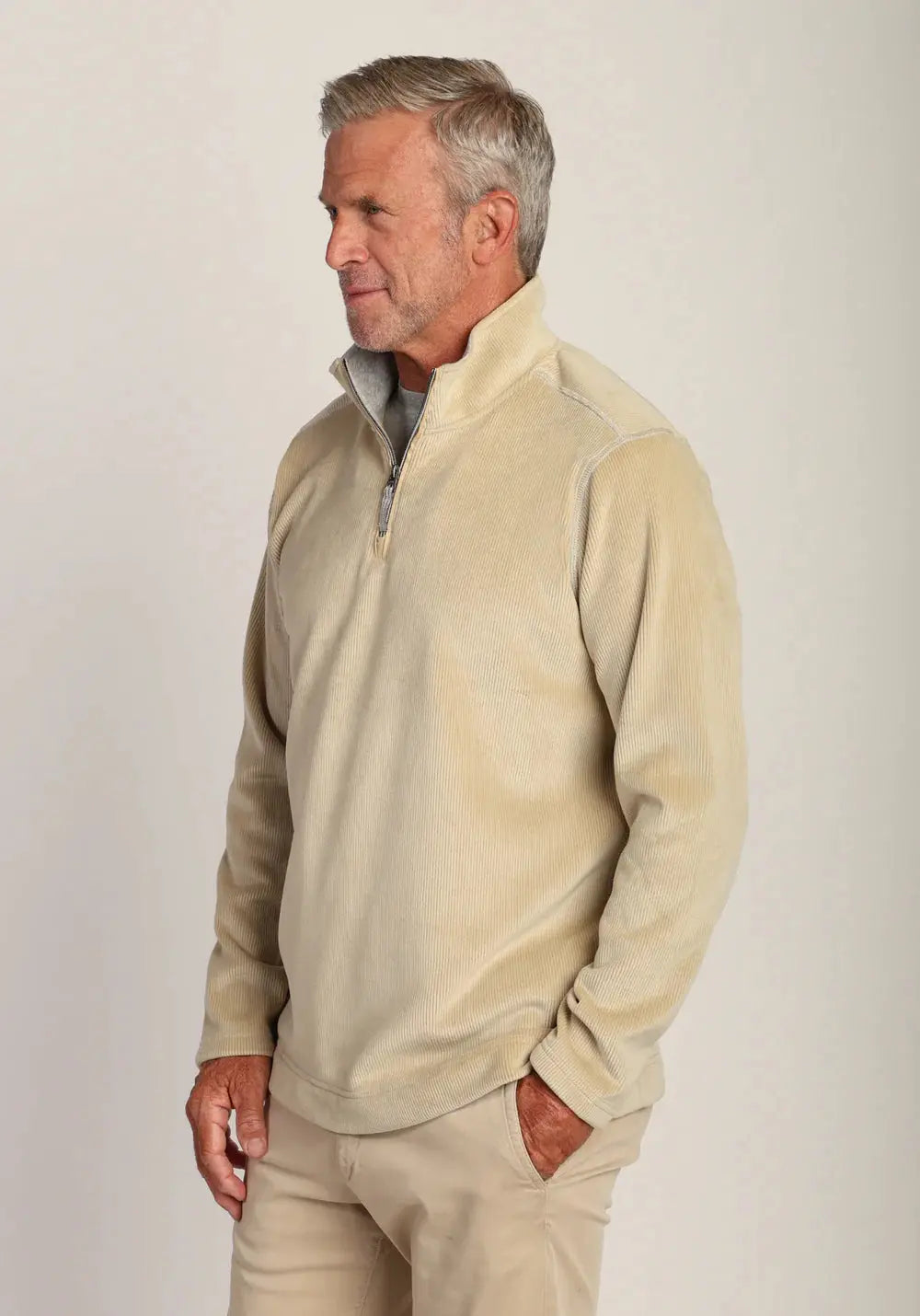 Apres Lux Sueded Cord 1/4 Zip Pullover - Stone True Grit