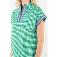 Short Sleeve Gingham Patterned Top - Green THML