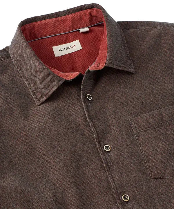 Double-Face Indigo Honeycomb Sport Shirt - Brick Borgo28