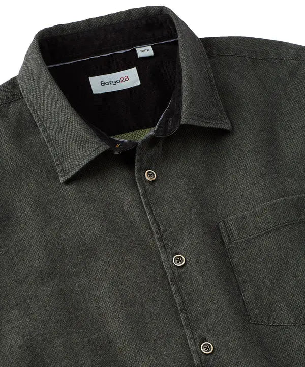 Double-Face Indigo Honeycomb Sport Shirt - Olive Borgo28