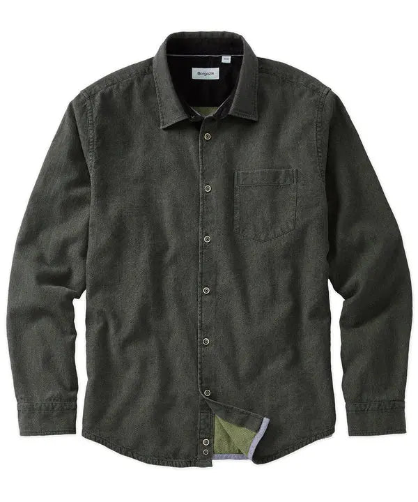 Double-Face Indigo Honeycomb Sport Shirt - Olive Borgo28
