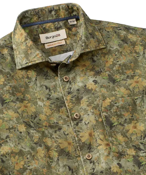 Floral Print Corduroy Sport Shirt - Brown Borgo28