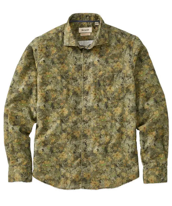 Floral Print Corduroy Sport Shirt - Brown Borgo28