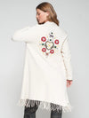 Knit Cardigan with Fringe & Print Embroidery Vilagallo
