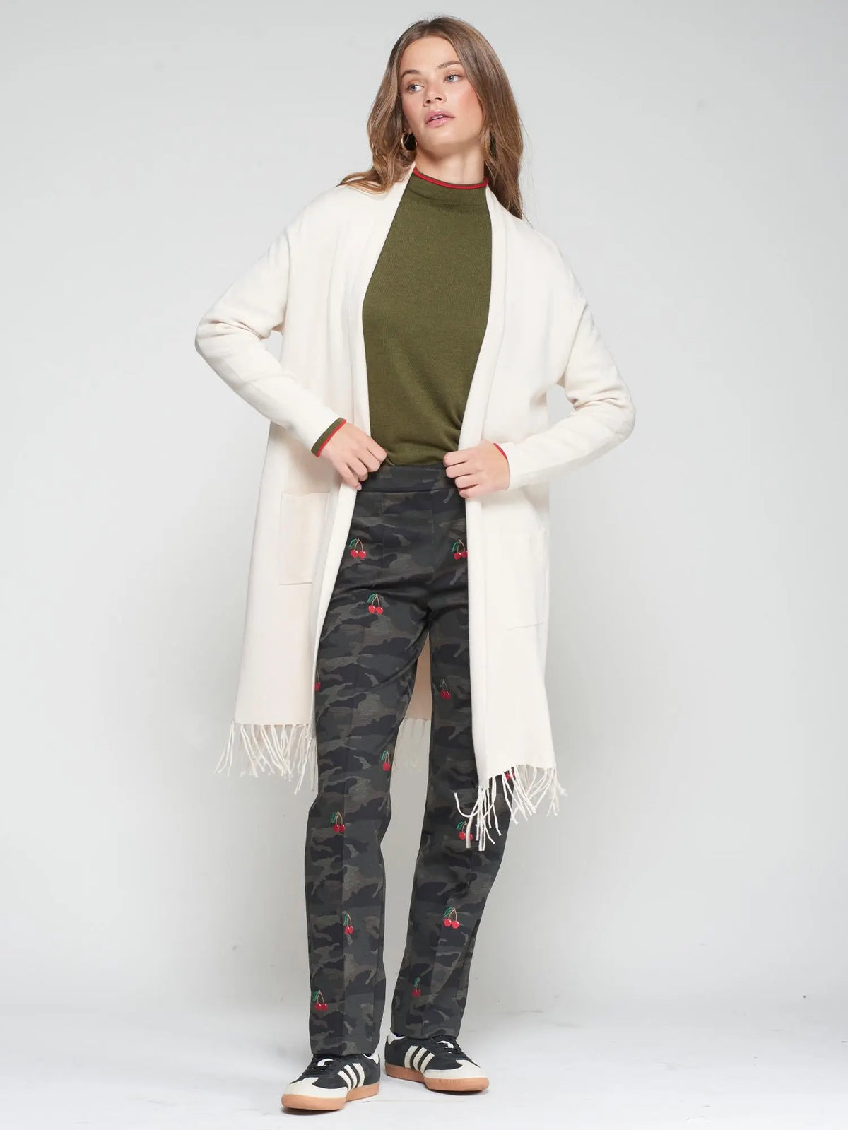 Knit Cardigan with Fringe & Print Embroidery Vilagallo