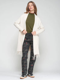 Knit Cardigan with Fringe & Print Embroidery Vilagallo