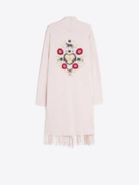Knit Cardigan with Fringe & Print Embroidery Vilagallo