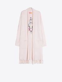 Knit Cardigan with Fringe & Print Embroidery Vilagallo