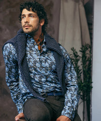 Shaded Floral Print Long-Sleeve Sport Shirt - Blue