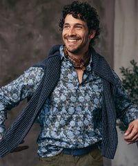 Shaded Floral Print Long-Sleeve Sport Shirt - Blue