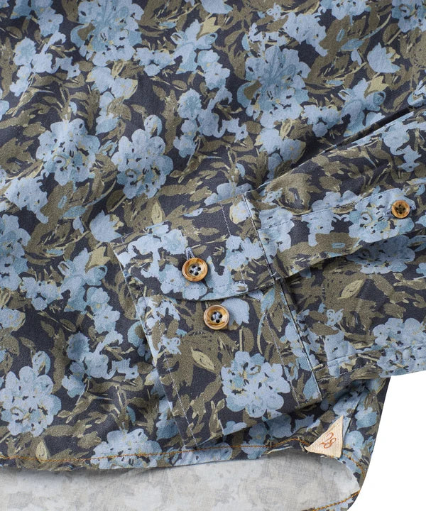 Shaded Floral Print Long-Sleeve Sport Shirt - Blue
