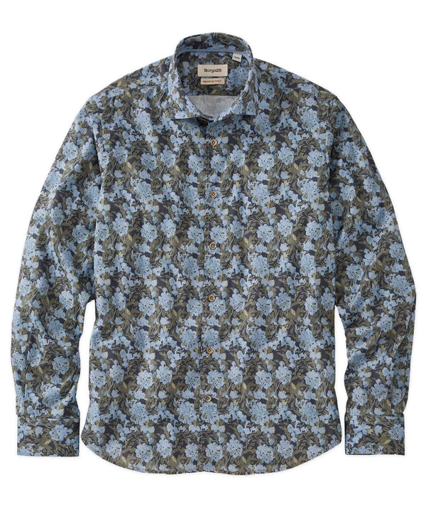 Shaded Floral Print Long-Sleeve Sport Shirt - Blue