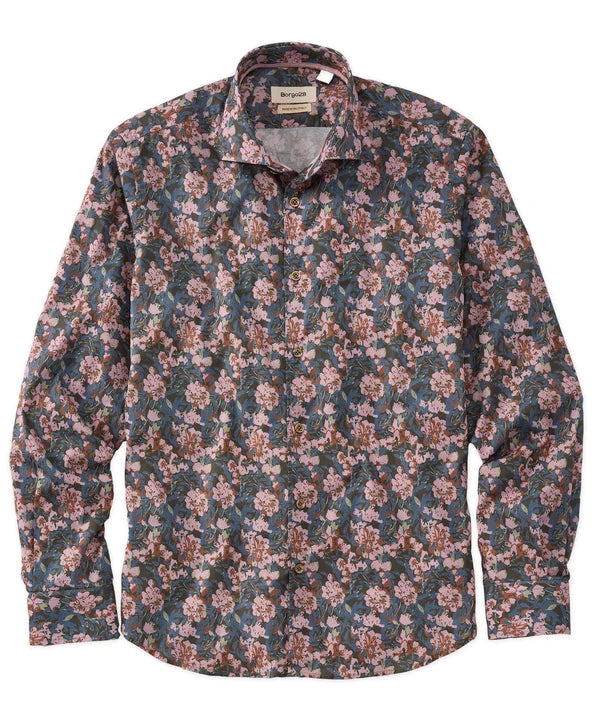 Shaded Floral Print Long-Sleeve Sport Shirt - Pink