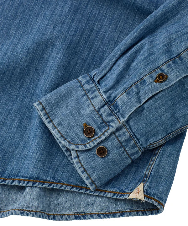 Denim Herringbone Sport Shirt - Washed Blue