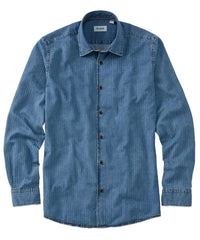 Denim Herringbone Sport Shirt - Washed Blue