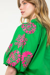 Green Petal Puff Sleeve Top