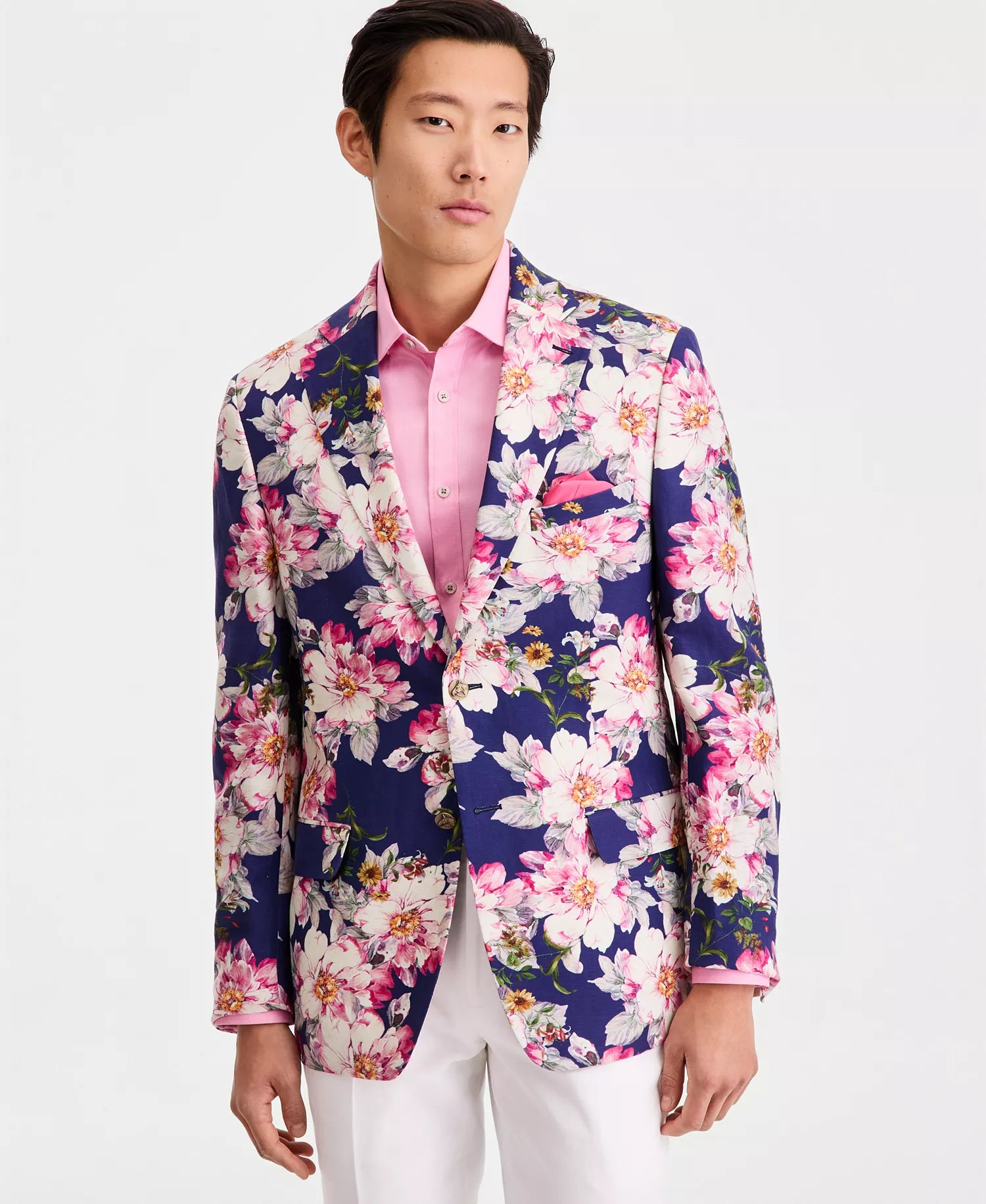 Dark Blue Floral Linen Sport Coat