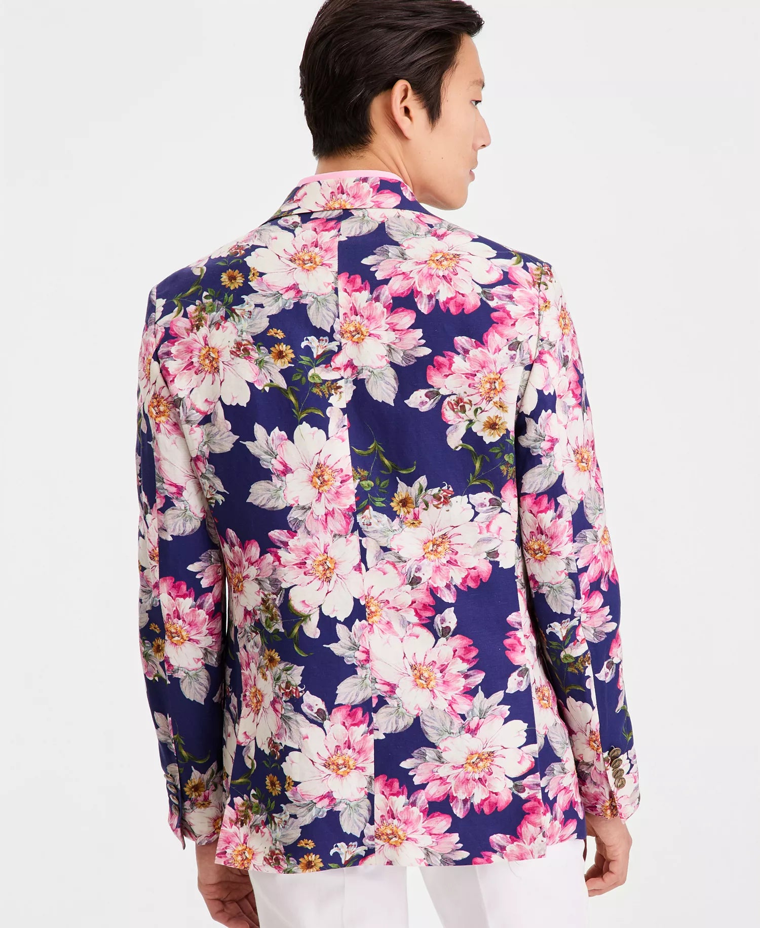 Dark Blue Floral Linen Sport Coat