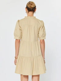 Beige Tiered Short Sleeve Mini Dress