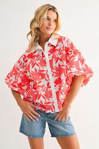 Jinny Eyelet Floral Top – Coral