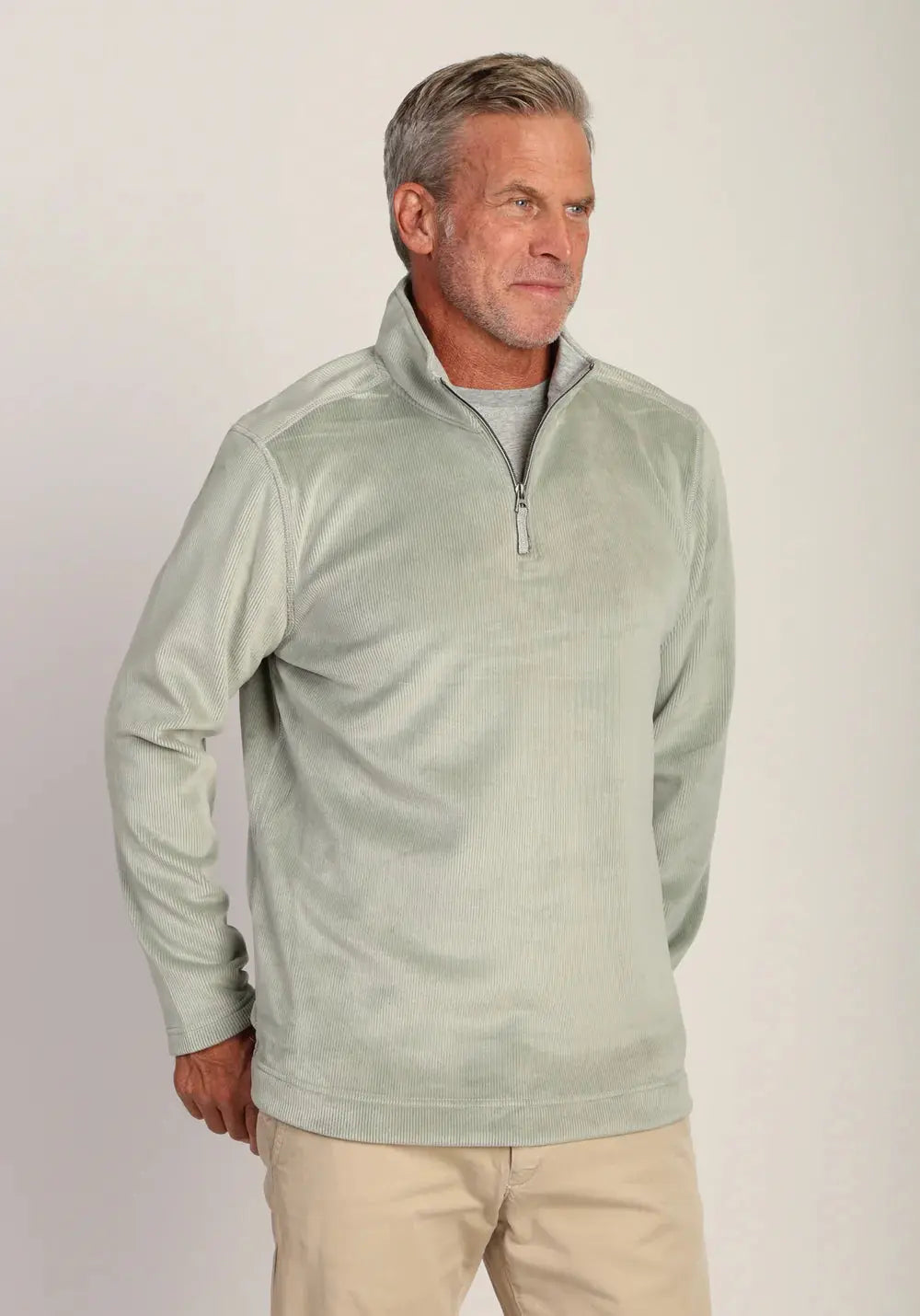 Apres Lux Sueded Cord 1/4 Zip Pullover - Sea Sage True Grit