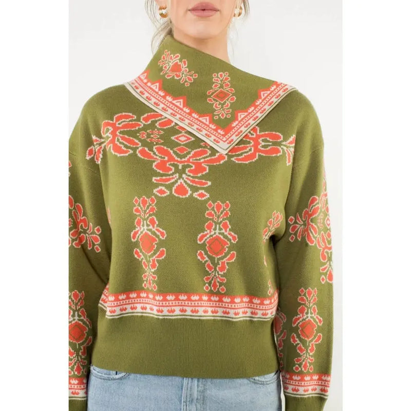 Scarf Neck Sweater - Olive Joh Apparel