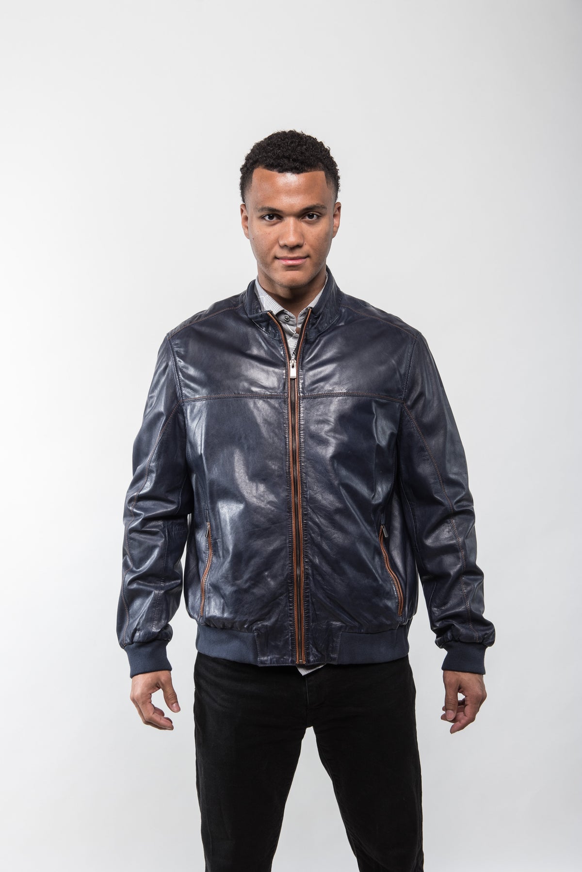 Rene Blue Leather Jacket Regency
