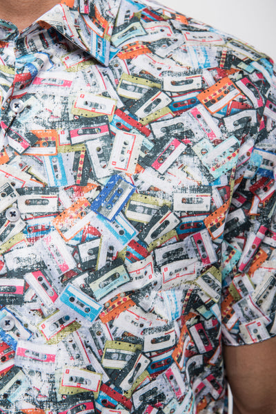 Cassette Tape Print Sport Shirt