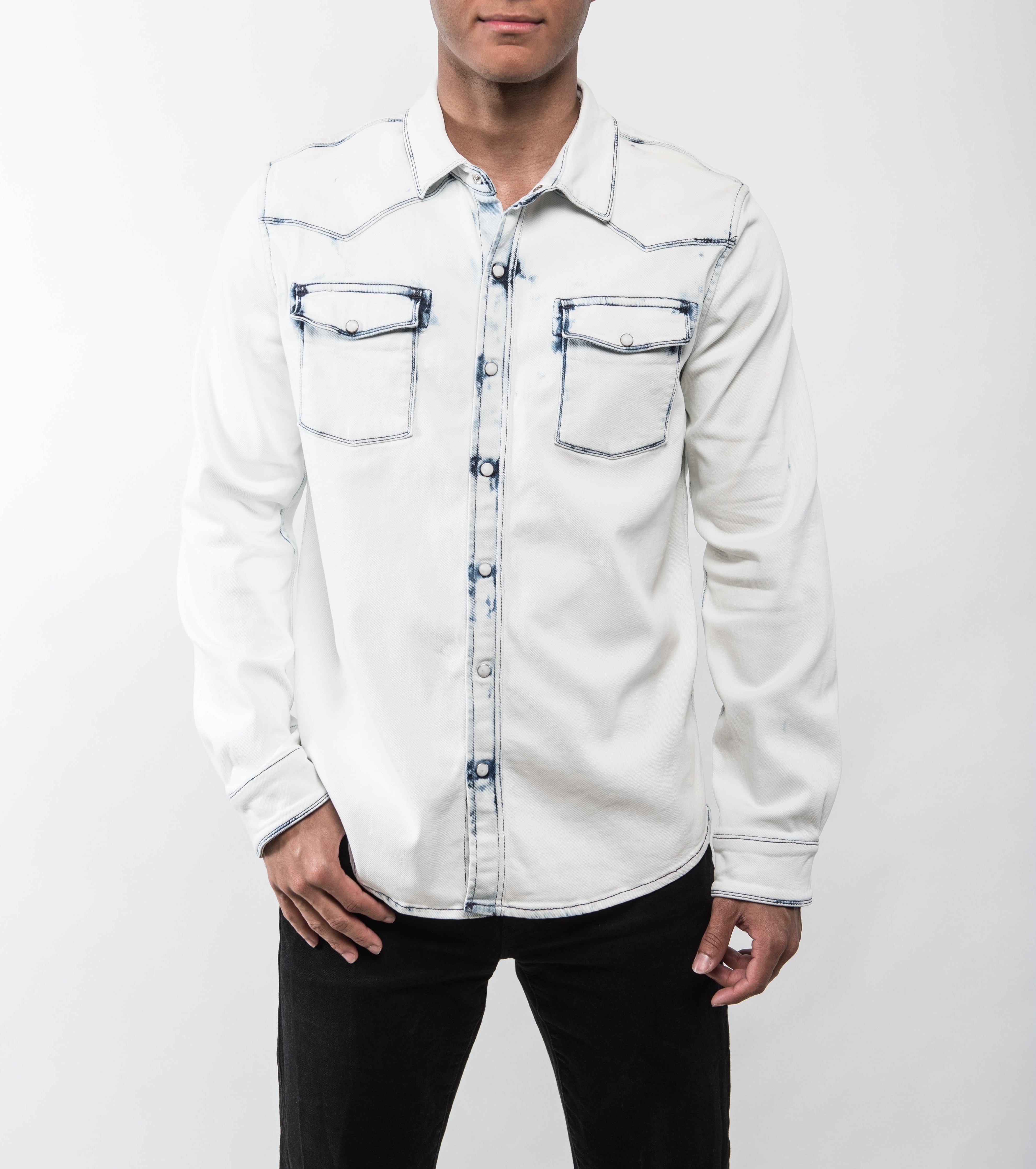 【SCENERITY】Denim skipper shirt Roper Western Snap Shirt - Blue Overdye - Lansky Bros