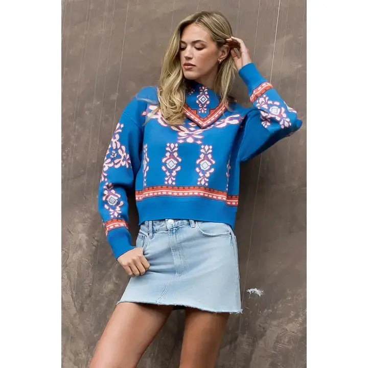 Scarf Neck Sweater - Blue Joh Apparel