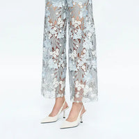 High Rise Wide Leg Jeans with Lace Spliced