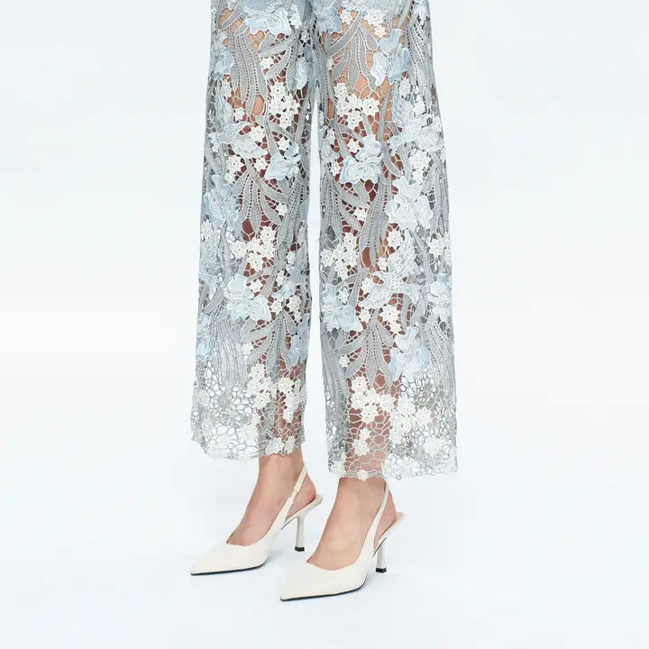High Rise Wide Leg Jeans with Lace Spliced